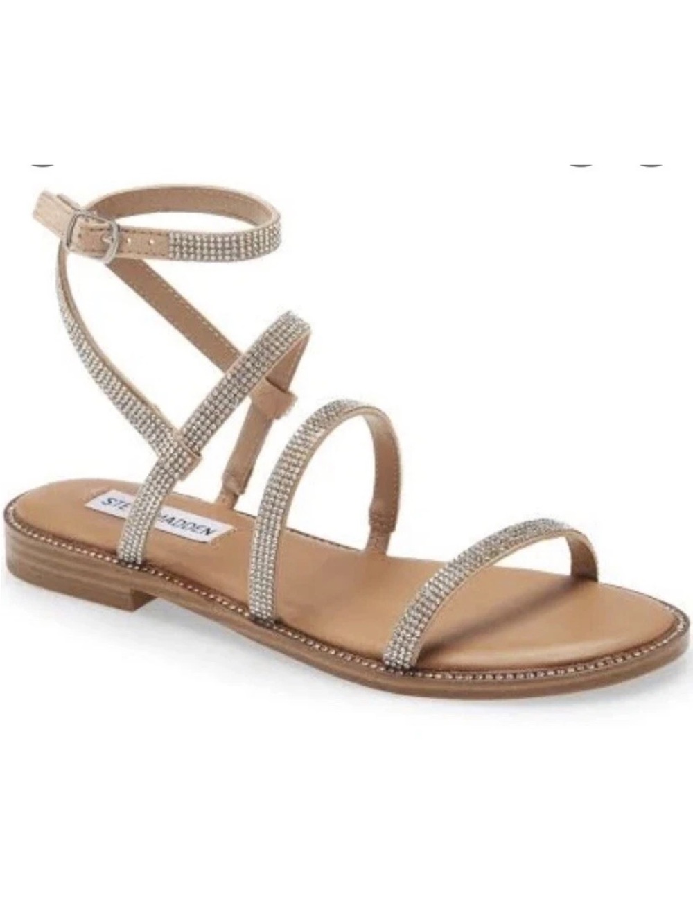 Steve Madden Transport Rhinestone Strappy Sandals Size 8 Tan Embellished